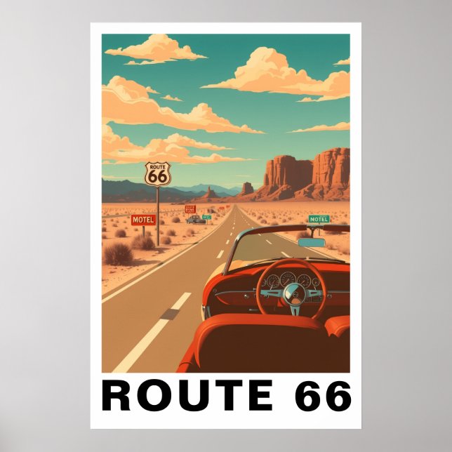 Route 66 Klassisk Road Trip Resa Konst Poster (Framsidan)