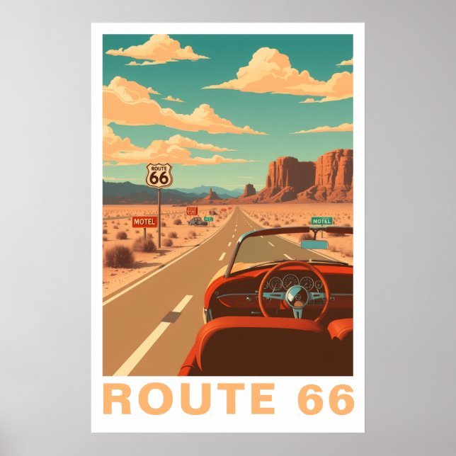 Route 66 Klassisk Road Trip Resa Konst Poster (Framsidan)