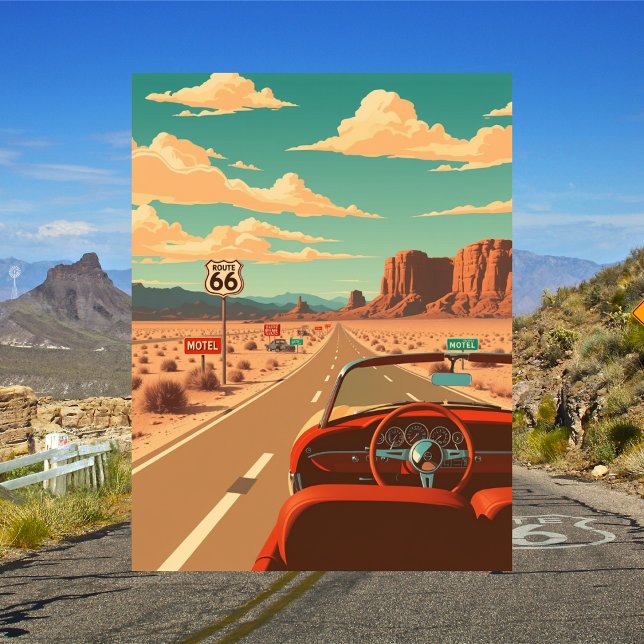 Route 66 Klassisk Vägresa Vintage Vykort (Skapare uppladdad)