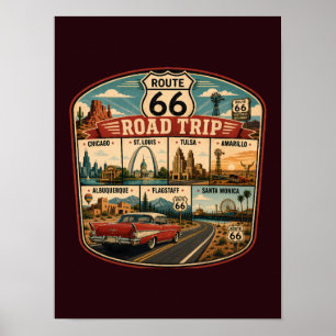 Route 66 Landmärken Illustration Resa Konstmärke Poster