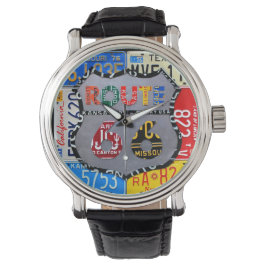 Route 66 License Plate Art Black Wrist Watch Armbandsur