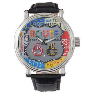 Route 66 License Plate Art Black Wrist Watch Armbandsur