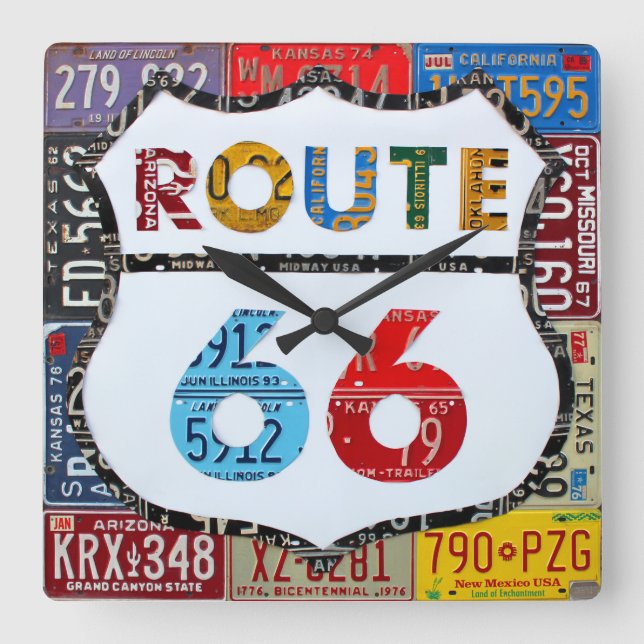 Route 66 License Plate Art by Design Turnpike Fyrkantig Klocka (Framsida)