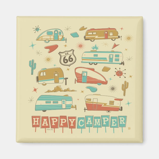 Route 66 Lycklig Camper Magnet (Framsidan)