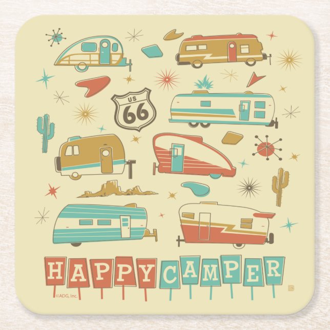 Route 66 Lycklig Camper Underlägg Papper Kvadrat (Framsidan)