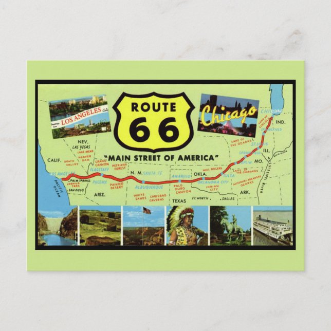  Route 66 Main Street of America Postcard Vykort (Framsida)