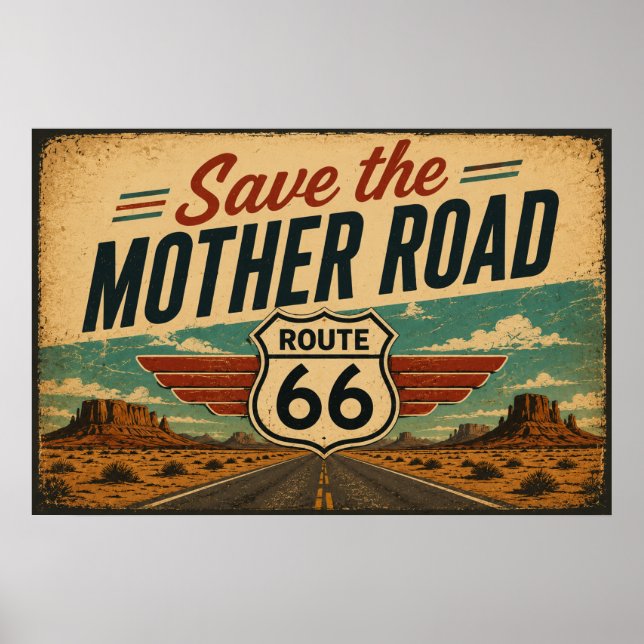 Route 66 Moder Vägen Ökenutsikt Poster (Framsidan)