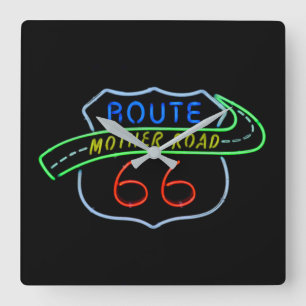 Route 66, Mor Road, Neon Sign Fyrkantig Klocka