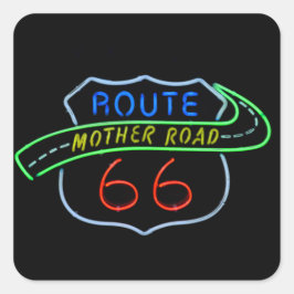 Route 66, Mor Road, Neon Sign Fyrkantigt Klistermärke
