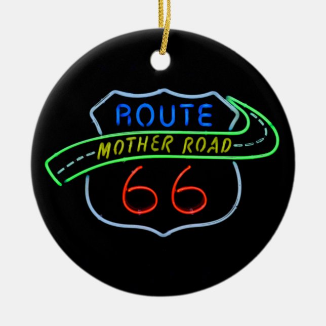 Route 66, Mor Road, Neon Sign Julgransprydnad Keramik (Framsidan)