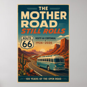 Route 66 Mother Road Buss Centennial Ökenkonst Poster