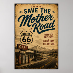 Route 66 Mother Road Cafe Highway Heritage Poster