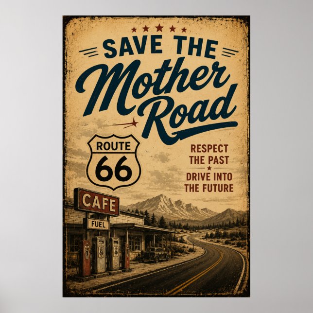Route 66 Mother Road Cafe Highway Heritage Poster (Framsidan)