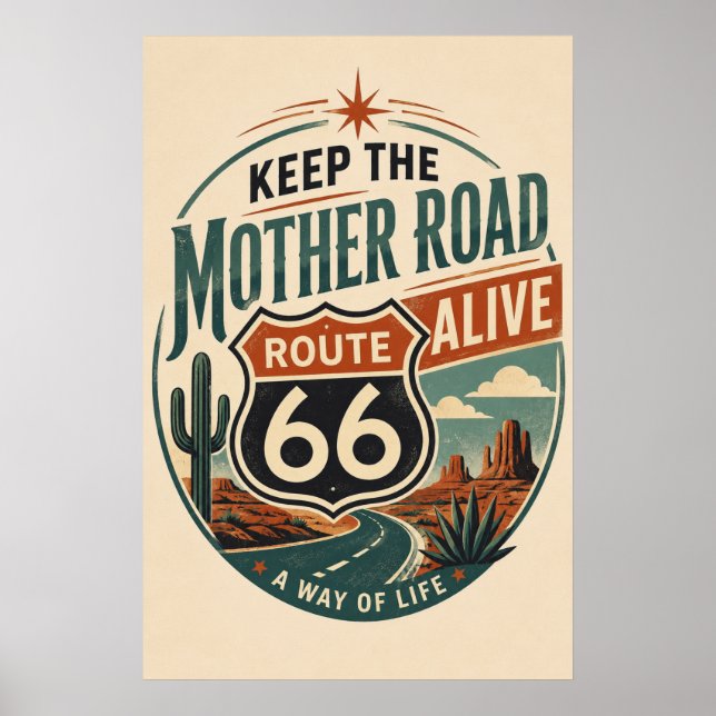 Route 66 Mother Road Levande Poster (Framsidan)
