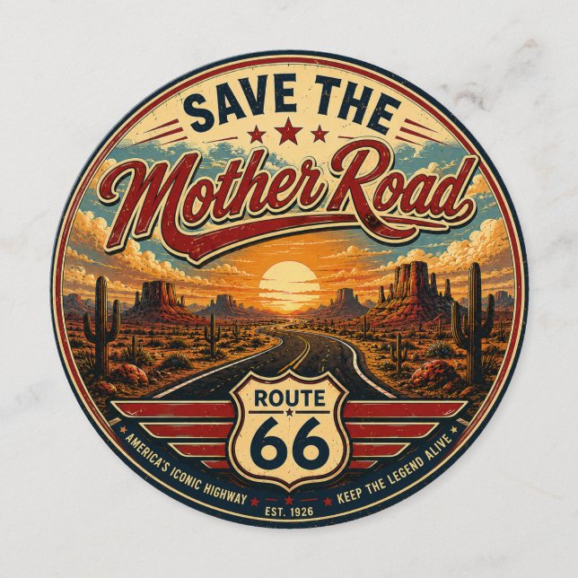 Route 66 Mother Road Öken Solnedgång Pappersvaror Kort (Framsida)