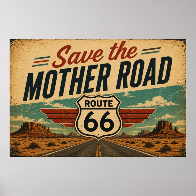 Route 66 Mother Road Ökenutsikt Poster (Framsidan)