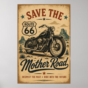 Route 66 Motorcykel Mother Road Hyllning Poster