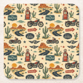 Route 66 Motorcykel Parti Roadside Americana Underlägg Papper Kvadrat