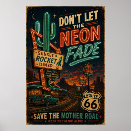 Route 66 Neon Diner Americana Road Trip Nätter Poster