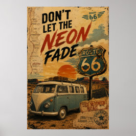 Route 66 Neon Fading Vintage Road Trip Minnen Poster