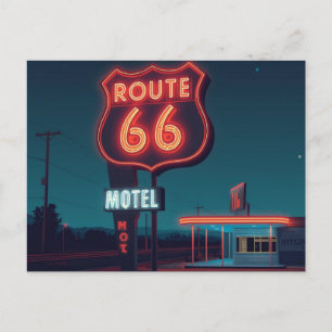 Route 66 Neon Motel Natt Resa Konst Helg Vykort