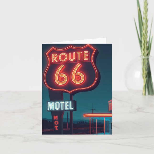Route 66 Neon Motel Natt Resa Konst Helgkort (Framsida)