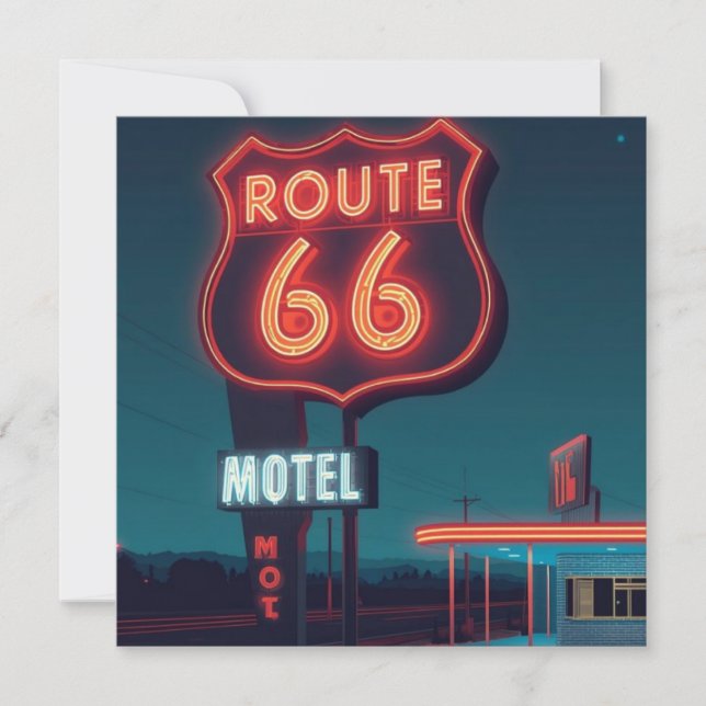 Route 66 Neon Motel Natt Resa Konst Julkort (Framsida)