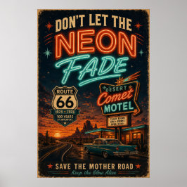 Route 66 Neon Motel Nattlig Körning Americana Stil Poster