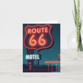 Route 66 Neon Motel Night Travel Art Helgkort