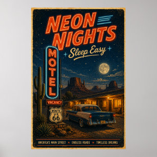 Route 66 Neon Moteldrömmar Poster