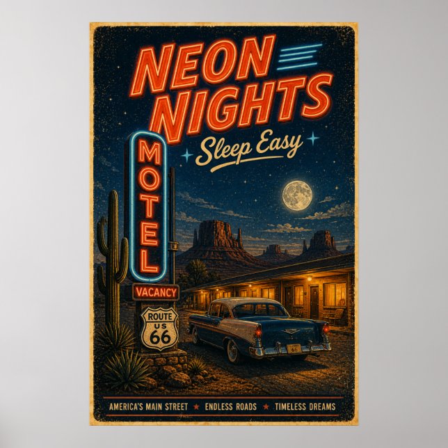 Route 66 Neon Moteldrömmar Poster (Framsidan)