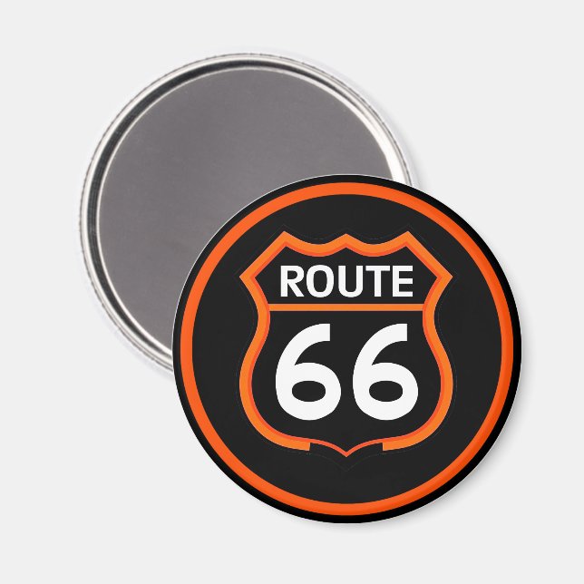 Route 66 Orange och Svart Logotyp Magnet (Front/Back)
