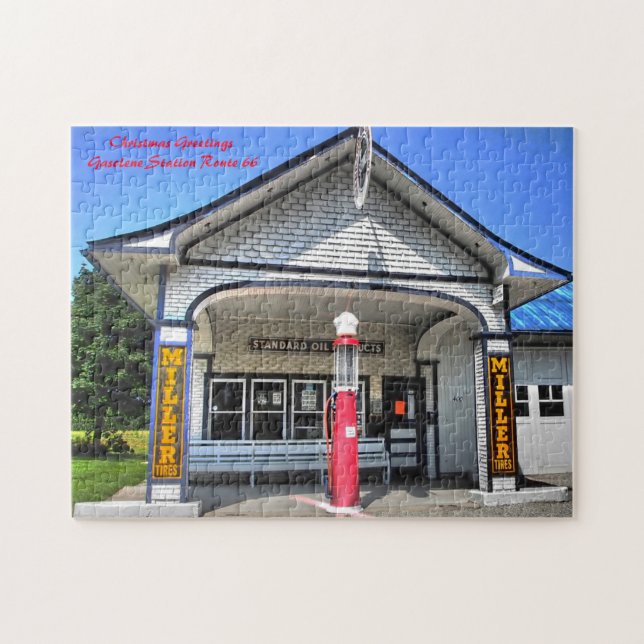 Route 66 Petrol Station. Julhälsningar Pussel (Horisontell)