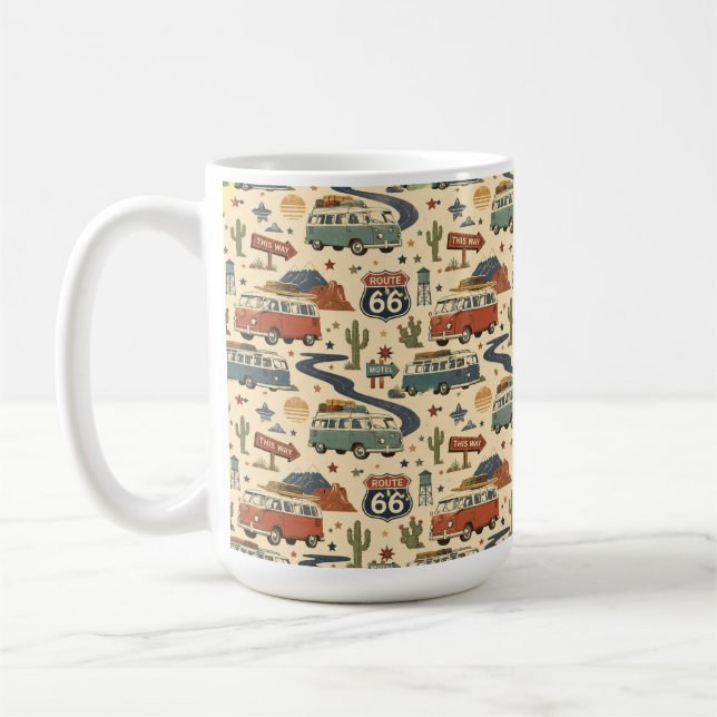 Route 66 Retro Resvagn Road Trip Americana Kaffemugg (Vänster)