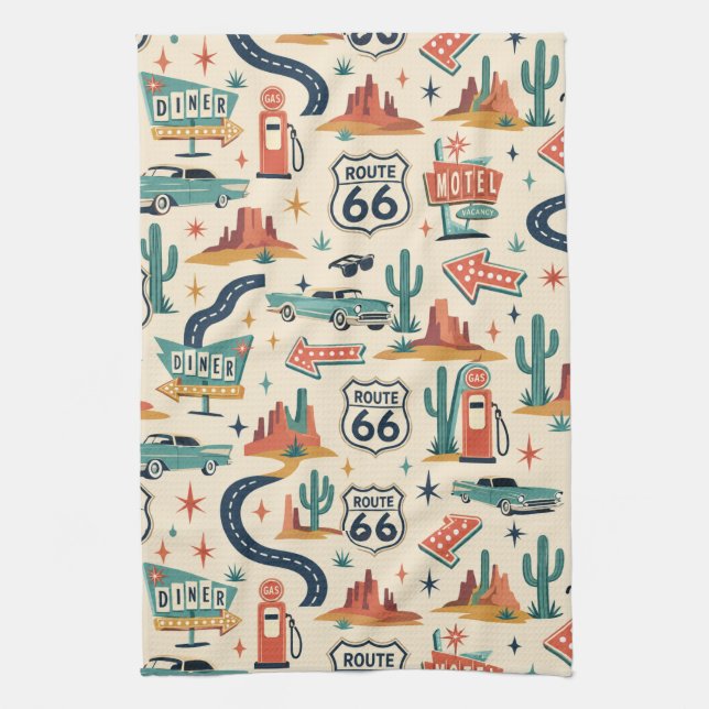 Route 66 Retro Roadside Köksstil Kökshandduk (Vertikal)