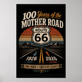 Route 66 Retro Solnedgång Högsta Vägen Hyllning Poster