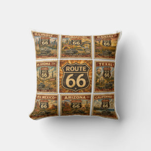 Route 66 Roadside Americana Frimärkscollage Dekor Kudde