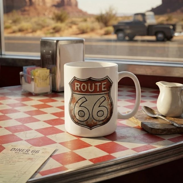 Route 66 Rostig Vägsignal Kaffemugg (Skapare uppladdad)
