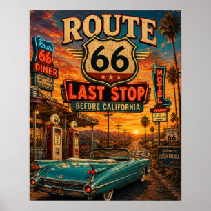 Route 66 Sista Stopp Innan Kalifornien Vintage Ret Poster