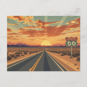 Route 66 Solnedgång Ökenväg Resa Konst Helg Vykort