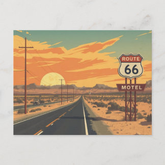 Route 66 Solnedgång Vintage Vägresa Konst Vykort