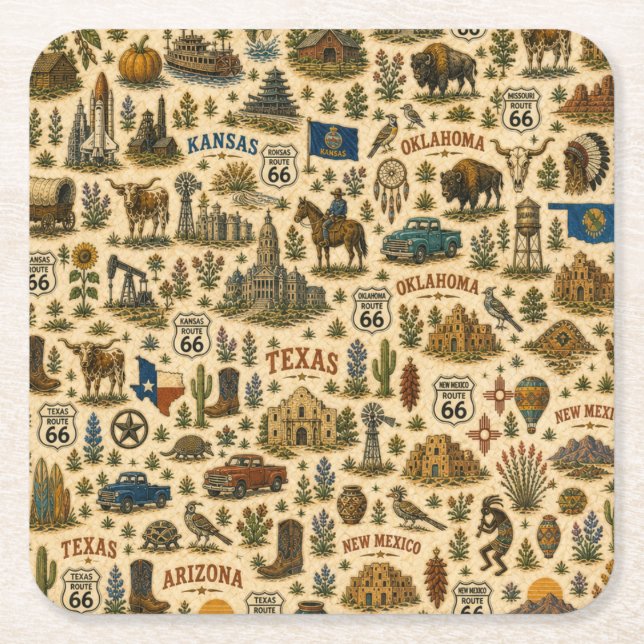 Route 66 stateresor Resvägen Sips Underlägg Papper Kvadrat (Framsidan)