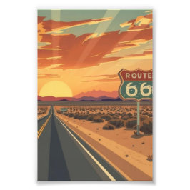 Route 66 Sunset Desert Road Travel Art Fototryck