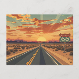 Route 66 Sunset Desert Road Travel Art Vykort