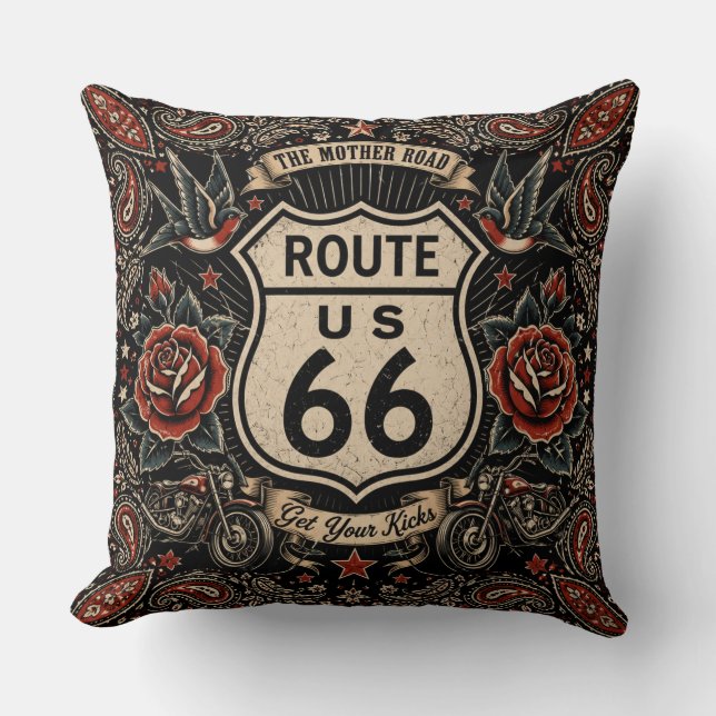 Route 66 Tatuering Americana Vägg Kultur Kudde (Framsida)