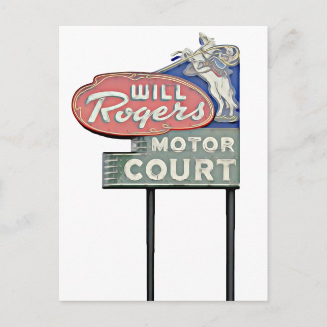 Route 66 Tulsa Will Rogers Motor Court Artwork Vykort (Framsida)