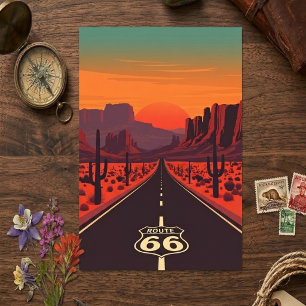 Route 66 USA Vintage Solnedgång Öken Vykort