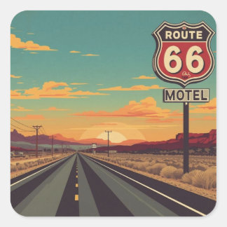 Route 66 Vintage Amerikansk Road Trip Konst Fyrkantigt Klistermärke