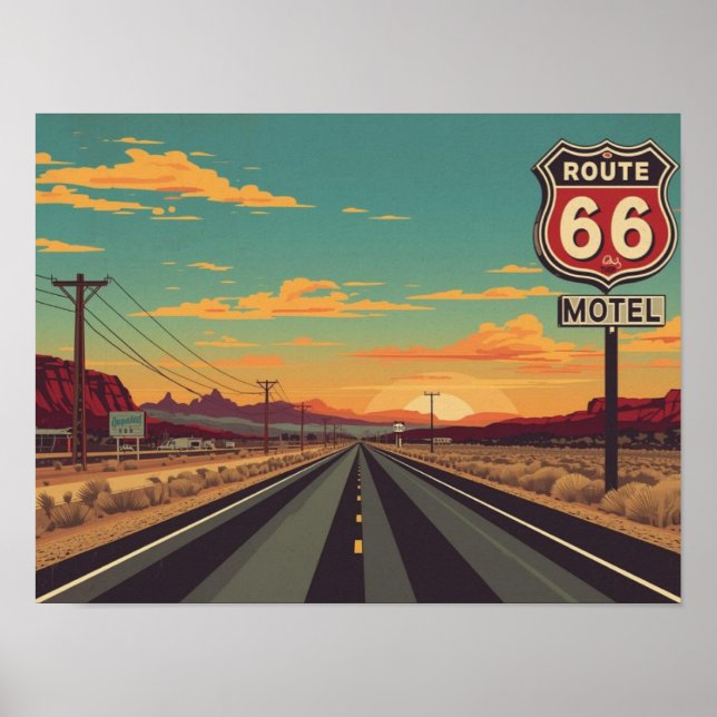 Route 66 Vintage Amerikansk Road Trip Konst Poster (Framsidan)