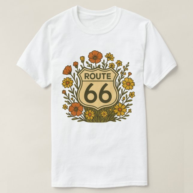 Route 66 Vintage Blommigt Americana Design T Shirt (Design framsida)